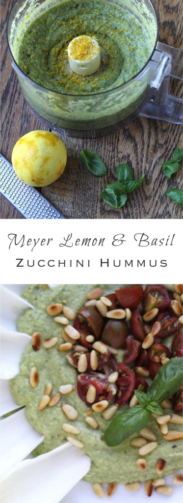 Meyer lemon and Basil Hummus lightened up with raw zucchini